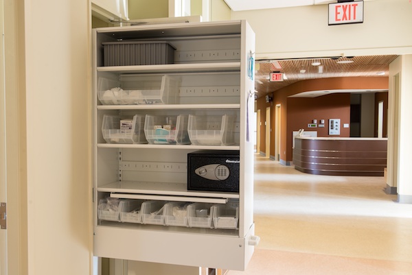 Nurse Server stations in the new St. Mary's Tower are an important part of the new facility as they will enable the care givers to spend less time searching for supplies and more time delivering patient care