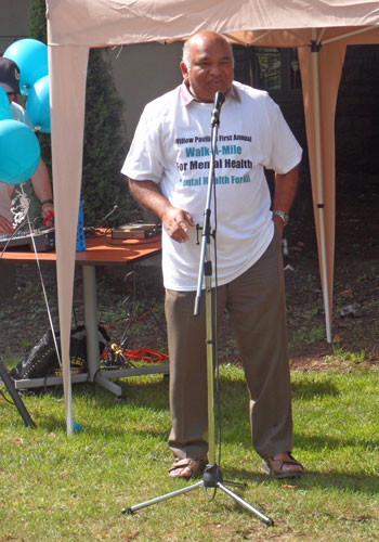 Mental health for all: Dr. Soma Ganesan shared a few words with the crowd and affirmed our commitment to keep the Walk-A-Mile tradition alive.