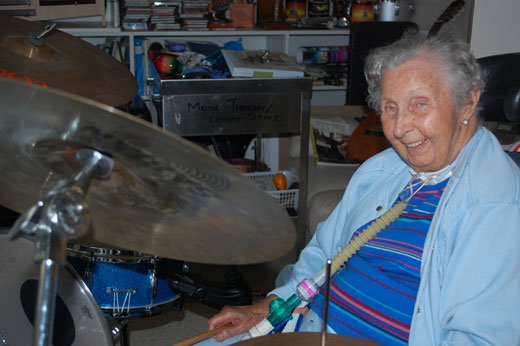 Joyce Johnson, 88, took up drumming five years ago. Self-taught with innate rhythmic sense and timing, Joyce has recorded her jam session with Band Wagon and can now share her music with family and friends. 